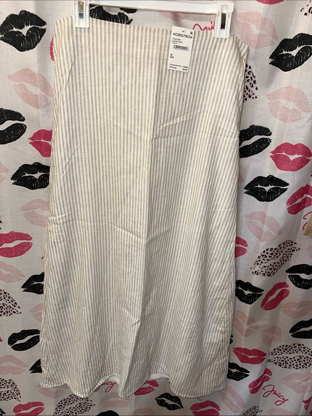 Nordstrom Cream and White Vertical Stripe Maxi Skirt